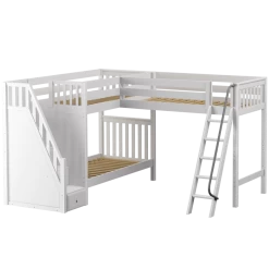 Maxtrix Twin XL High Corner Loft Bunk Bed With Ladder + Stairs - L