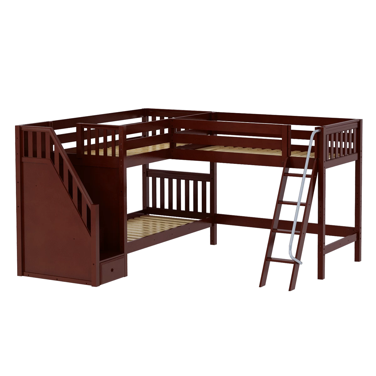 Maxtrix Twin Medium Corner Loft Bunk Bed With Ladder + Stairs - L - Image 4