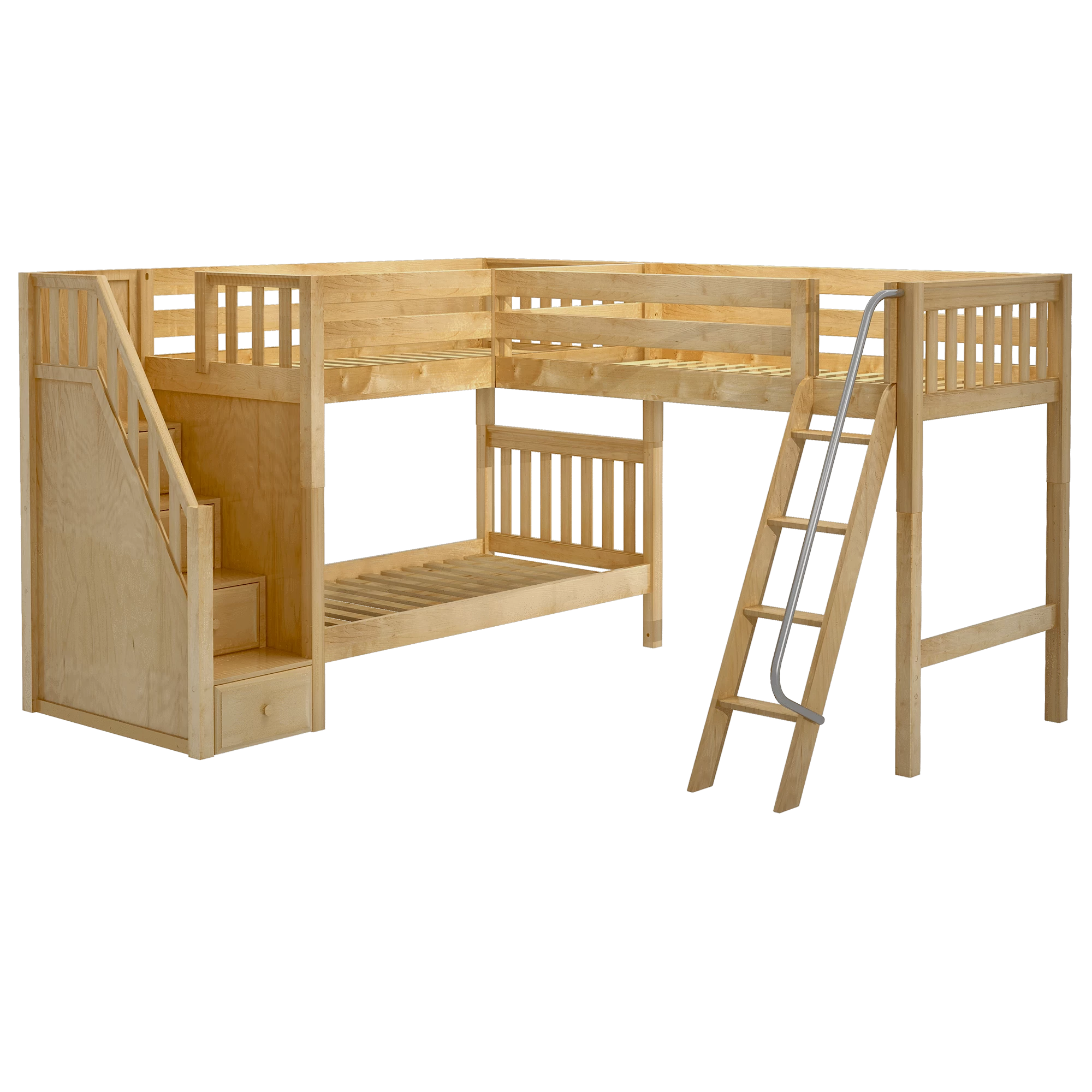 Maxtrix Twin Medium Corner Loft Bunk Bed With Ladder + Stairs - L - Image 3