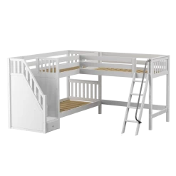 Maxtrix Twin Medium Corner Loft Bunk Bed With Ladder + Stairs - L