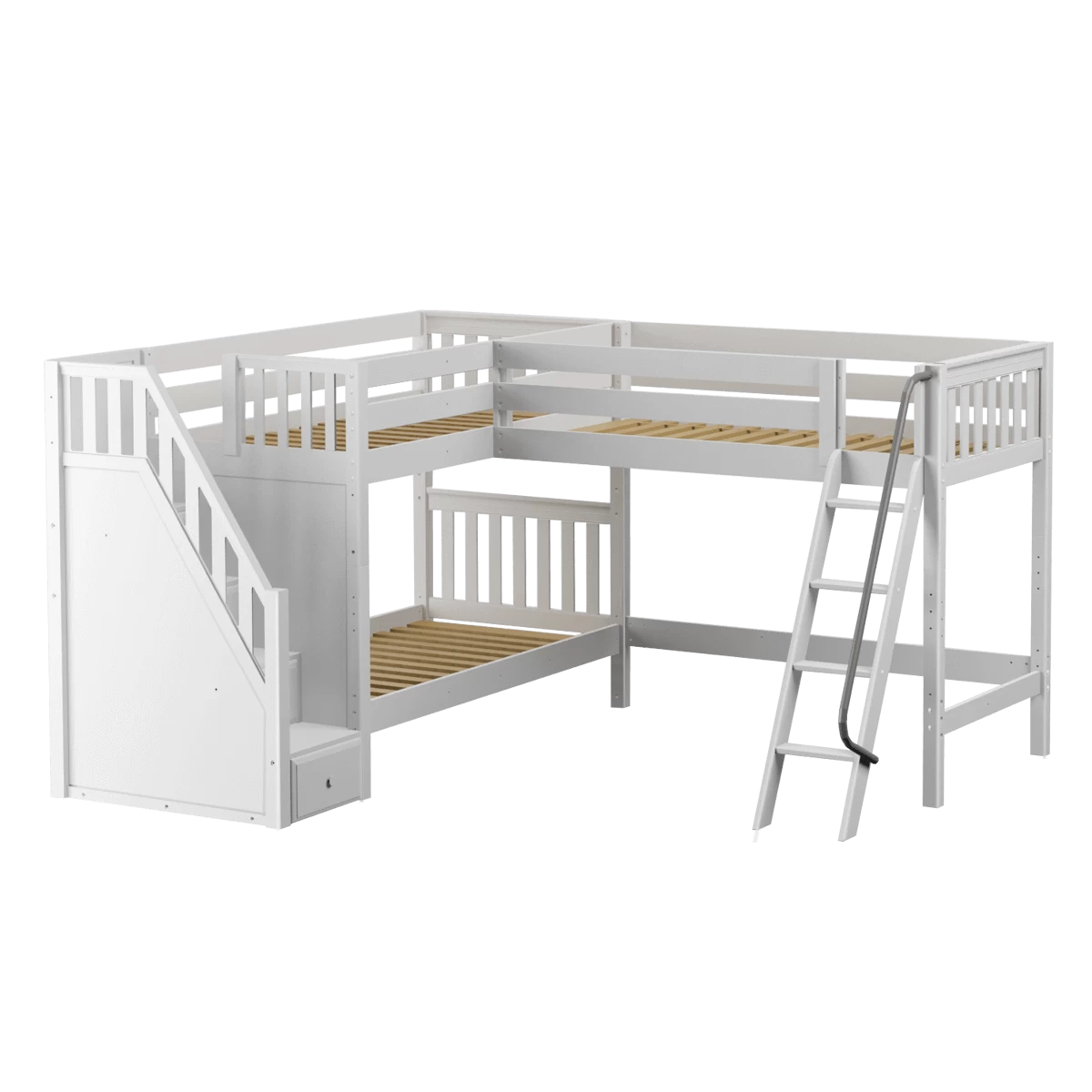 Maxtrix Twin Medium Corner Loft Bunk Bed With Ladder + Stairs - L