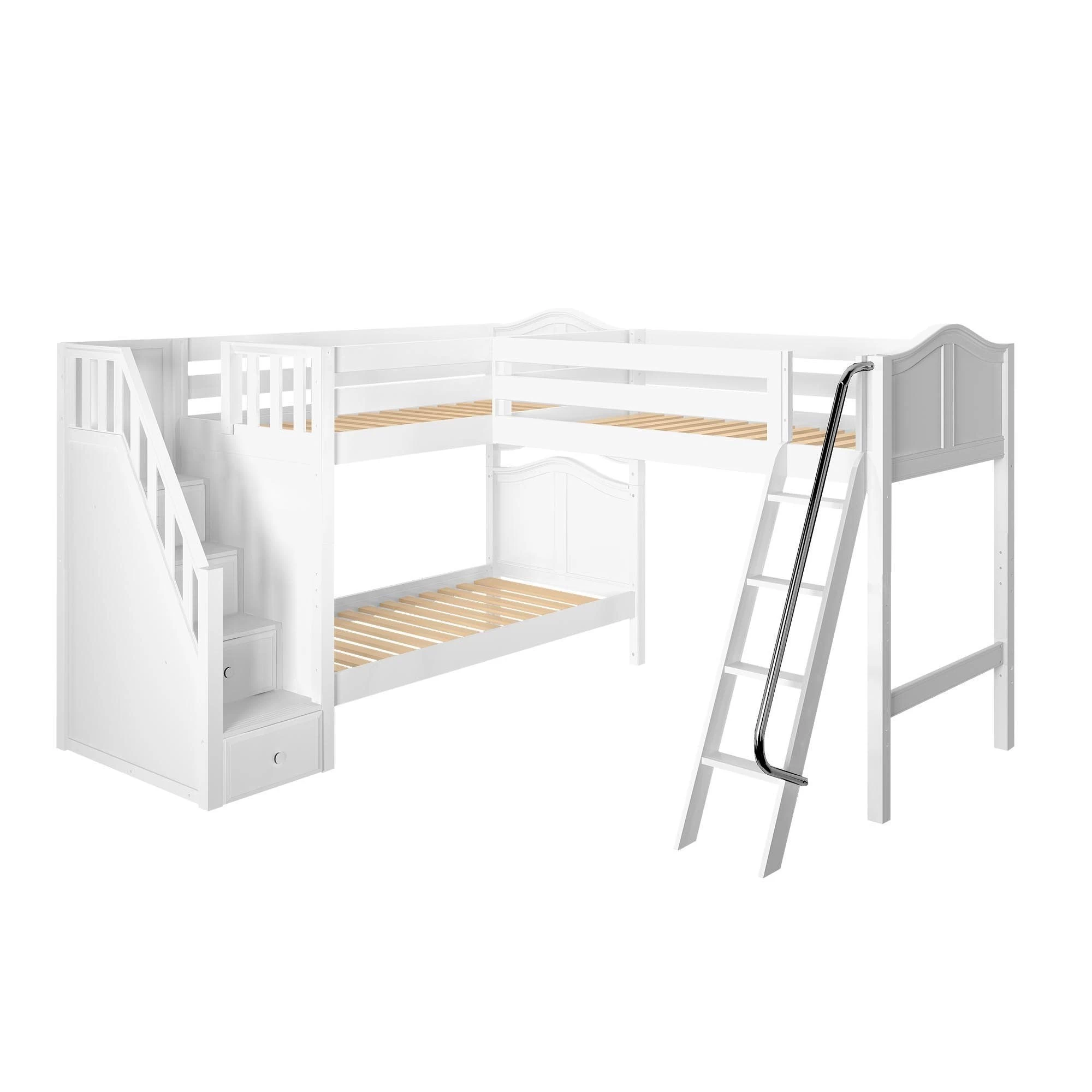 Maxtrix Twin Medium Corner Loft Bunk Bed With Ladder + Stairs - L - Image 2
