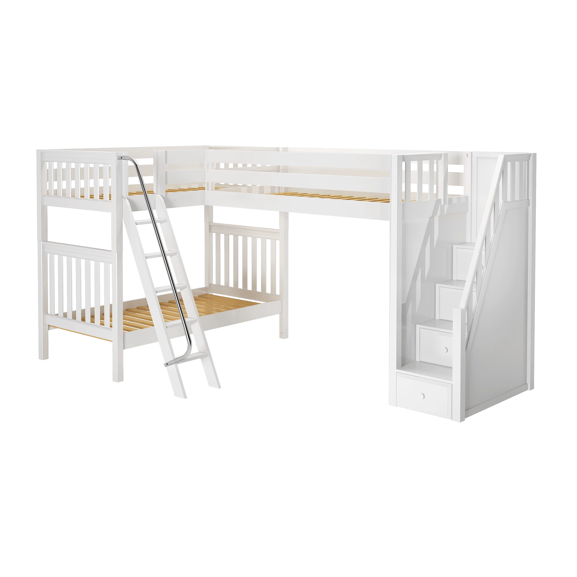 Maxtrix Twin High Corner Loft Bunk Bed With Ladder + Stairs - R - Image 6